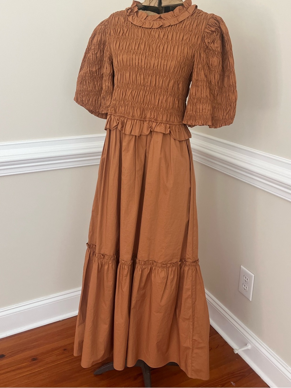 Smocked Bodice Maxi Dress with Puff Sleeves